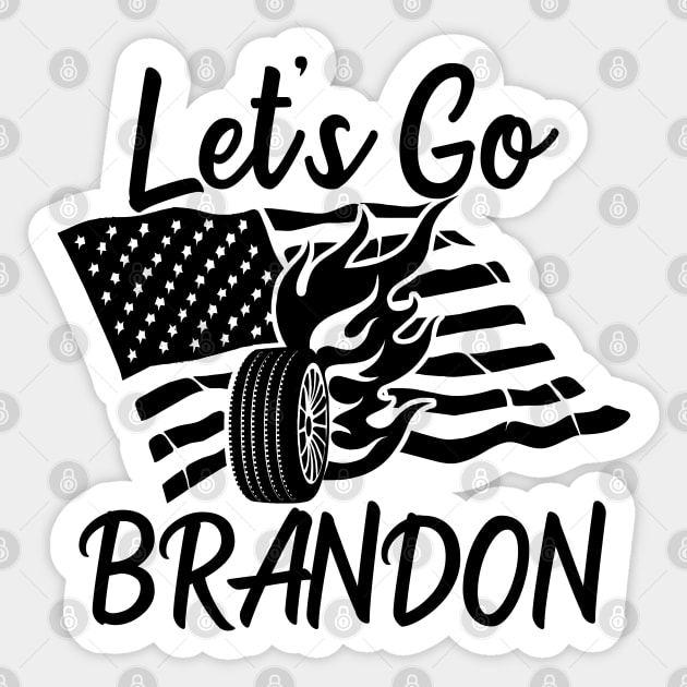 Let's Go Brandon US Flag and Tire with Flames Funny Chant Sticker by CharJens